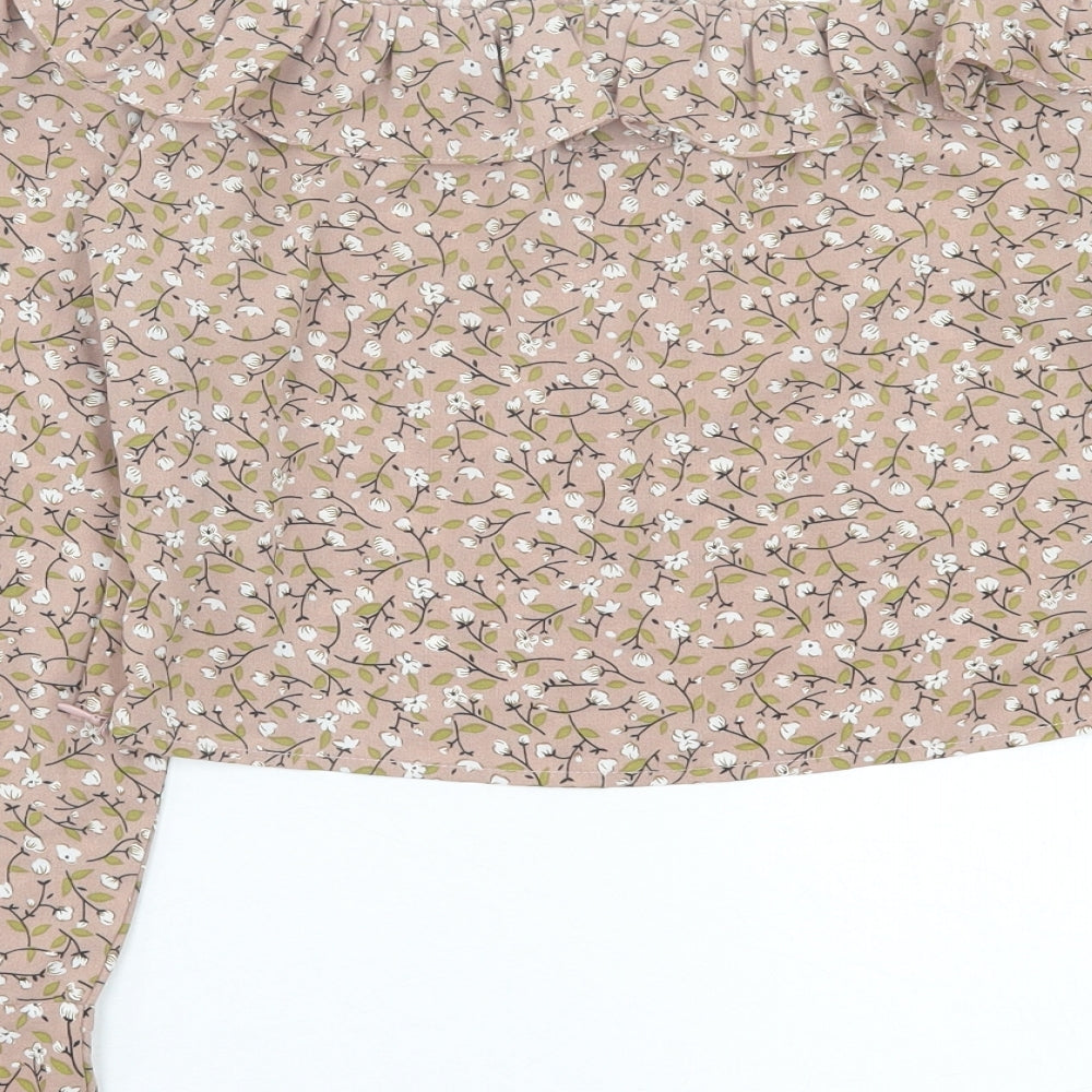 In the Style Womens Brown Floral Polyester Cropped Blouse Size 10 Off the Shoulder
