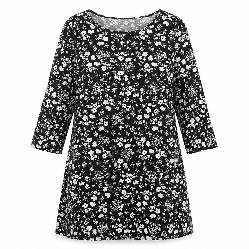 George Womens Black Floral Polyester A-Line Size 10 Boat Neck Pullover