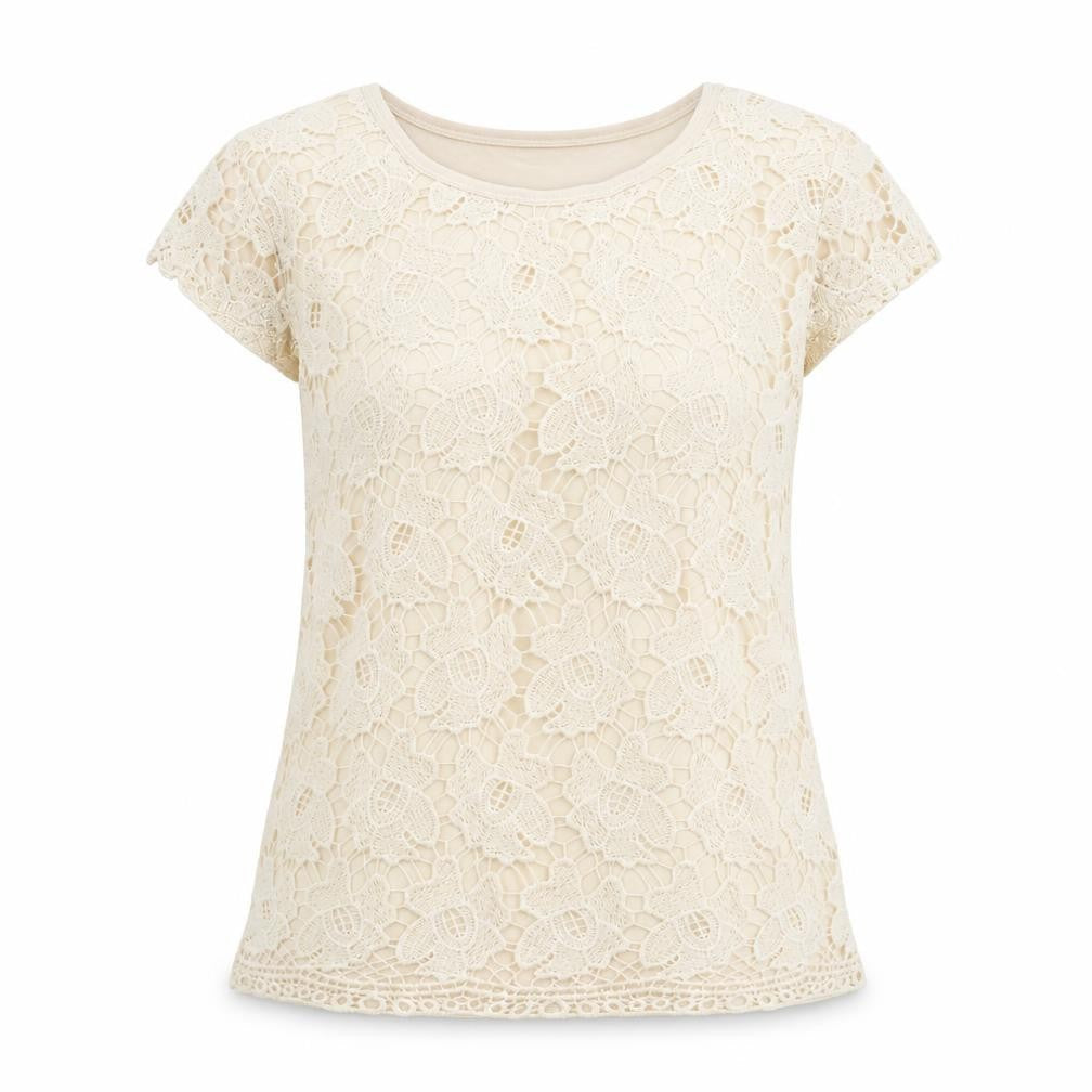 Rio Yangtse Womens Beige Floral Polyester Basic Blouse Size L Crew Neck