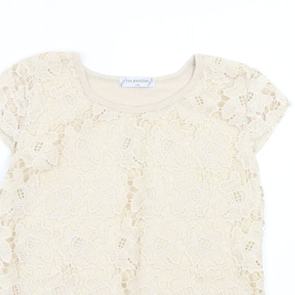 Rio Yangtse Womens Beige Floral Polyester Basic Blouse Size L Crew Neck