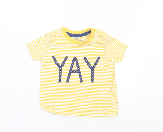 F&F Baby Yellow Striped Cotton Basic T-Shirt Size 3-6 Months Crew Neck Snap - YAY