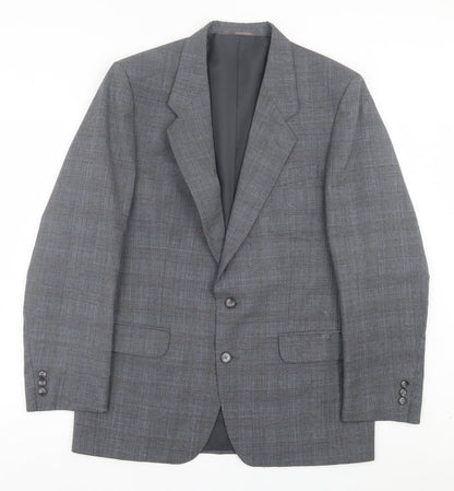 C&A Mens Grey Plaid Wool Jacket Suit Jacket Size 40