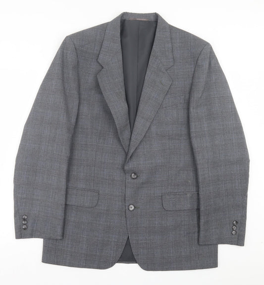 C&A Mens Grey Plaid Wool Jacket Suit Jacket Size 40