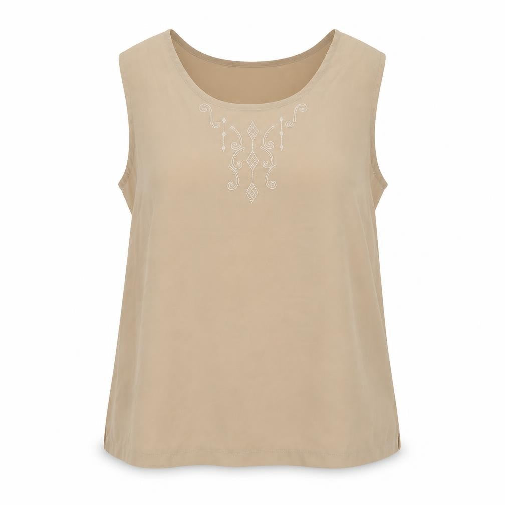 Michael Gold Womens Beige Polyester Basic Tank Size 2XL Round Neck