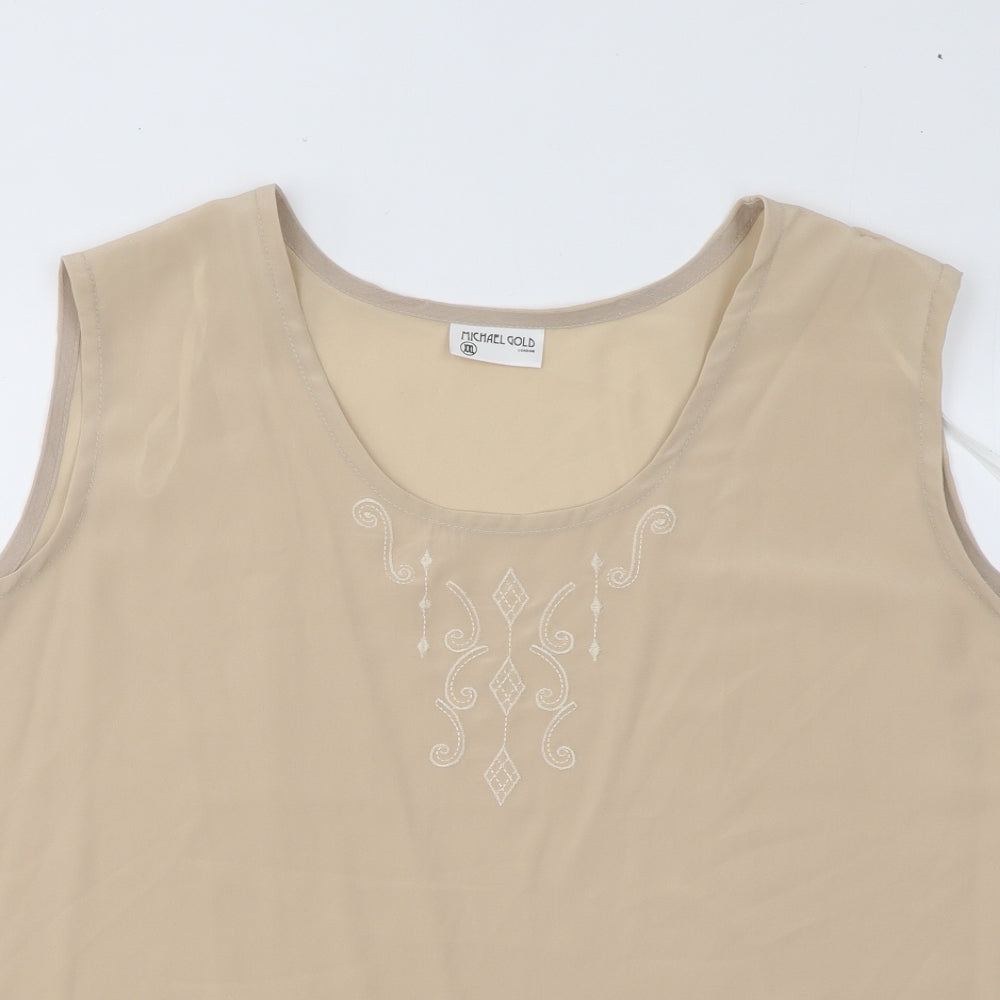 Michael Gold Womens Beige Polyester Basic Tank Size 2XL Round Neck