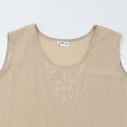 Michael Gold Womens Beige Polyester Basic Tank Size 2XL Round Neck