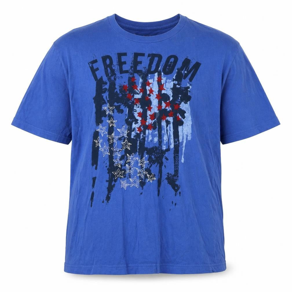 Express Mens Blue Cotton T-Shirt Size M Round Neck - Stars Freedom