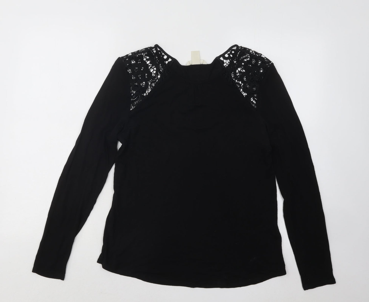 H&M Womens Black Geometric Viscose Basic T-Shirt Size M Round Neck