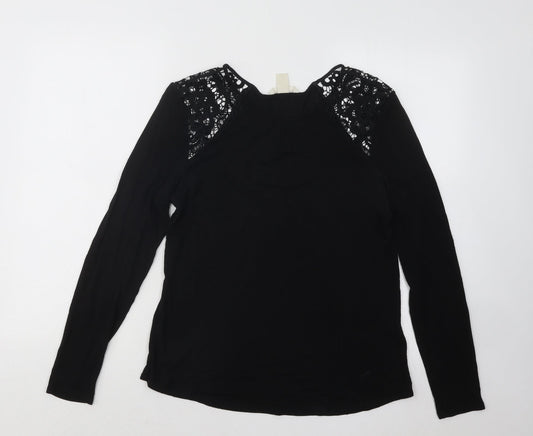 H&M Womens Black Geometric Viscose Basic T-Shirt Size M Round Neck