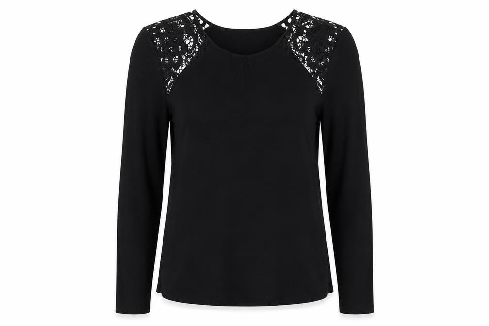 H&M Womens Black Geometric Viscose Basic T-Shirt Size M Round Neck