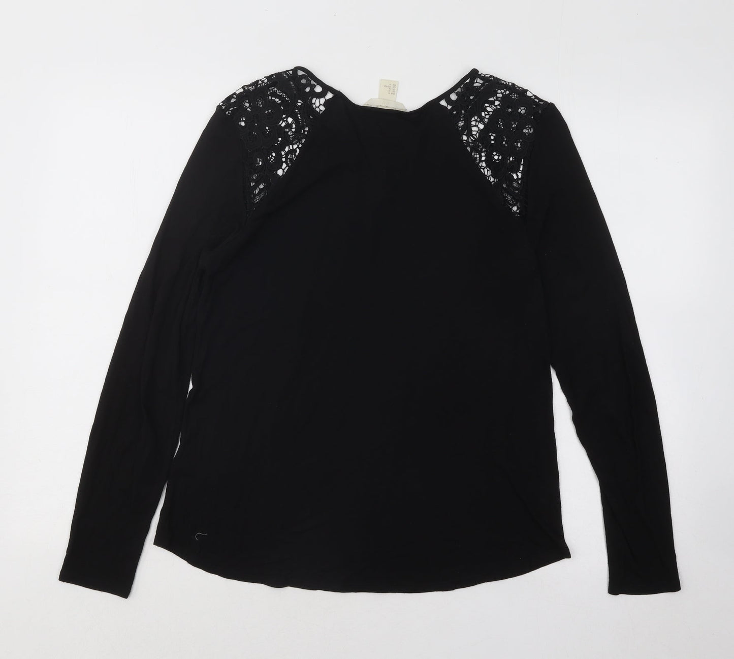 H&M Womens Black Geometric Viscose Basic T-Shirt Size M Round Neck