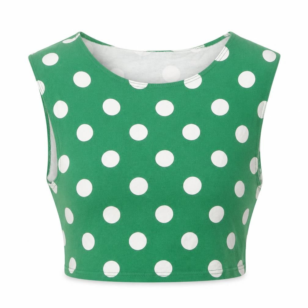Topshop Womens Green Polka Dot Cotton Basic Tank Size 8 Round Neck