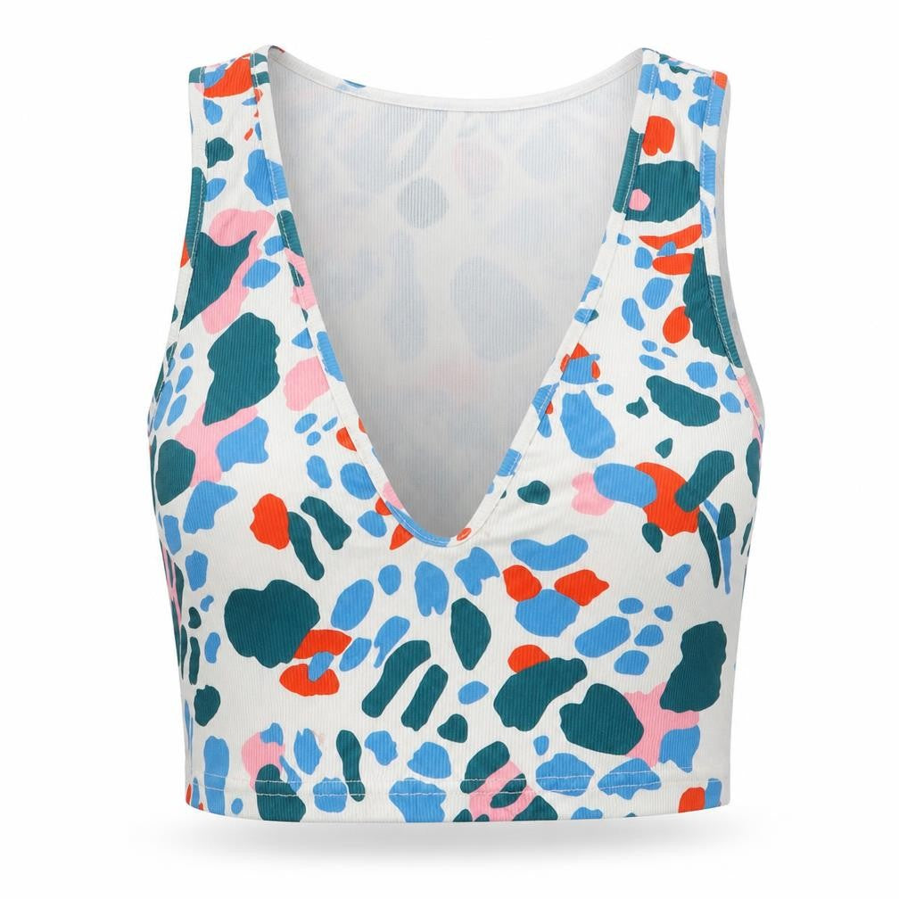 SheIn Womens Multicoloured Geometric Polyester Basic T-Shirt Size M V-Neck