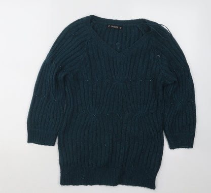 Dunnes Womens Green V-Neck Acrylic Pullover Jumper Size 10