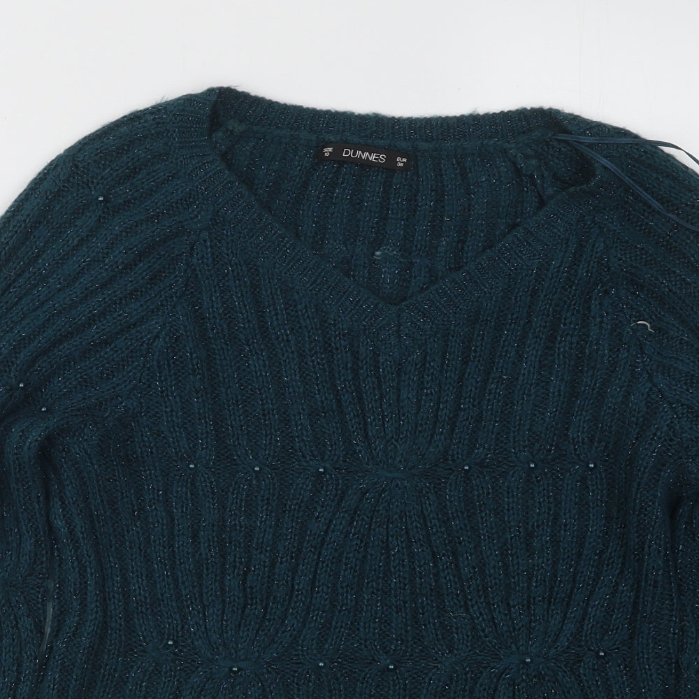 Dunnes Stores Womens Green V-Neck Acrylic Pullover Jumper Size 10