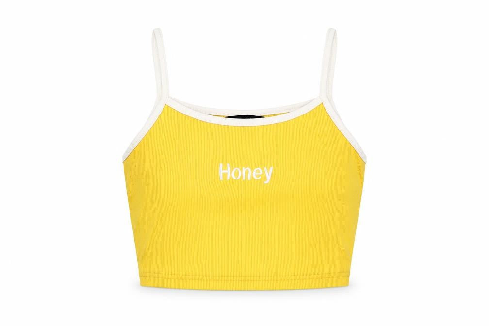 SheIn Womens Yellow Polyester Cropped Tank Size S Square Neck - Honey