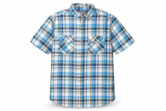BHS Mens Blue Plaid Cotton Button-Up Size S Collared Button