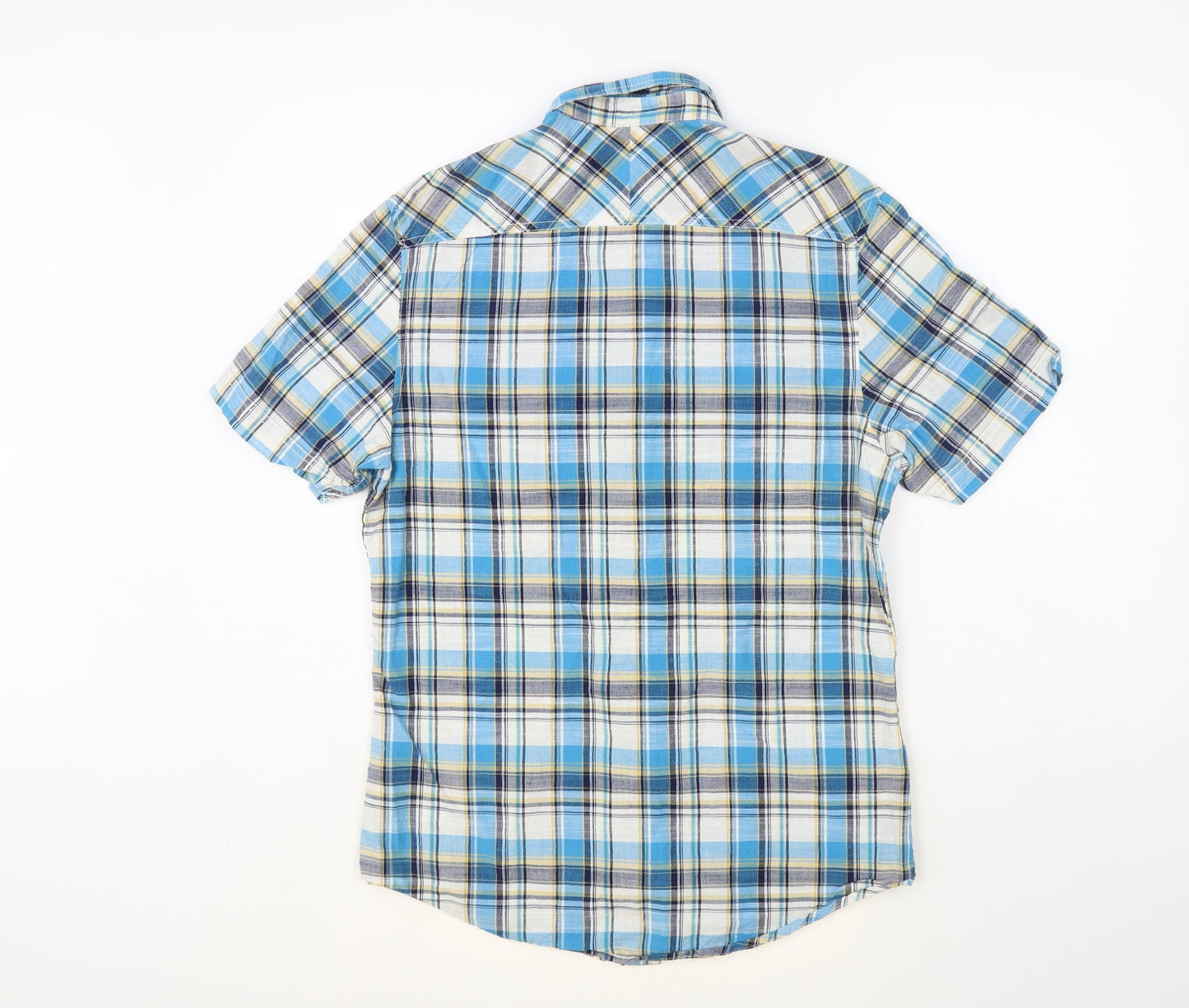 BHS Mens Blue Plaid Cotton Button-Up Size S Collared Button