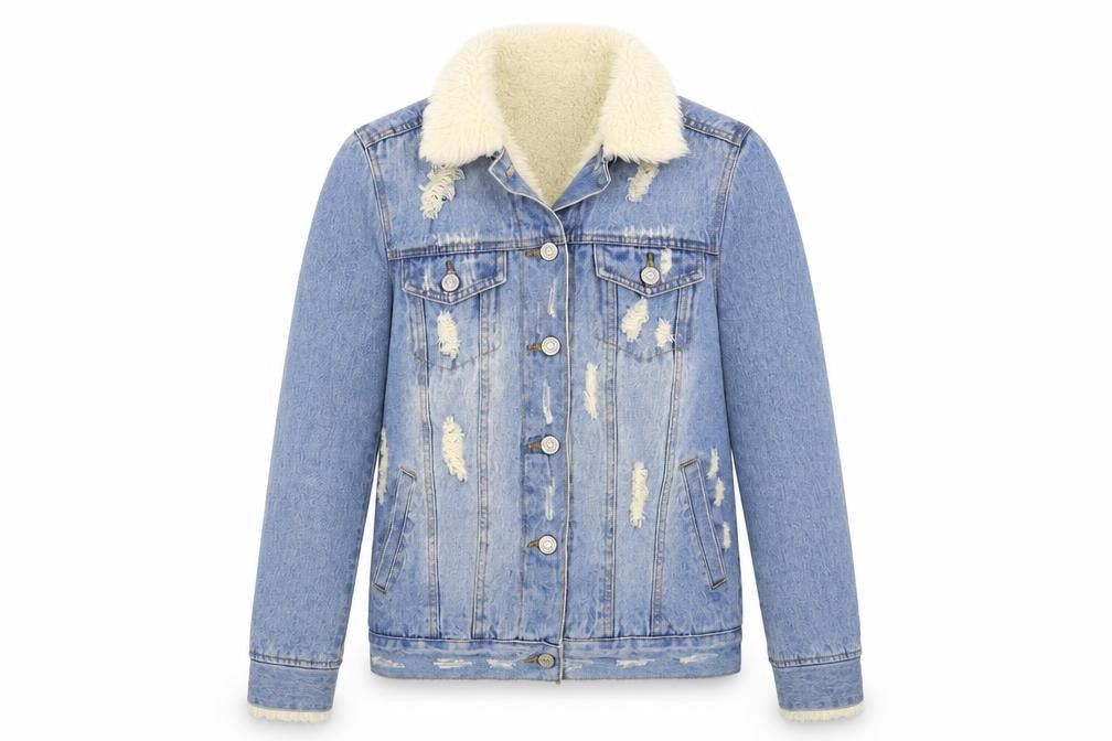 Denim & Co. Womens Blue Jacket Size 6 Button - Fluffy Lining