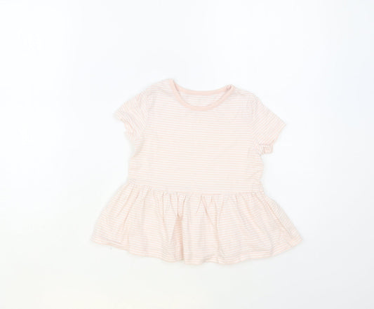 George Girls Pink Striped Cotton Basic T-Shirt Size 4-5 Years Crew Neck Pullover