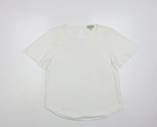 BASSINI Womens White Polyester Basic Blouse Size M Round Neck - Lace detail