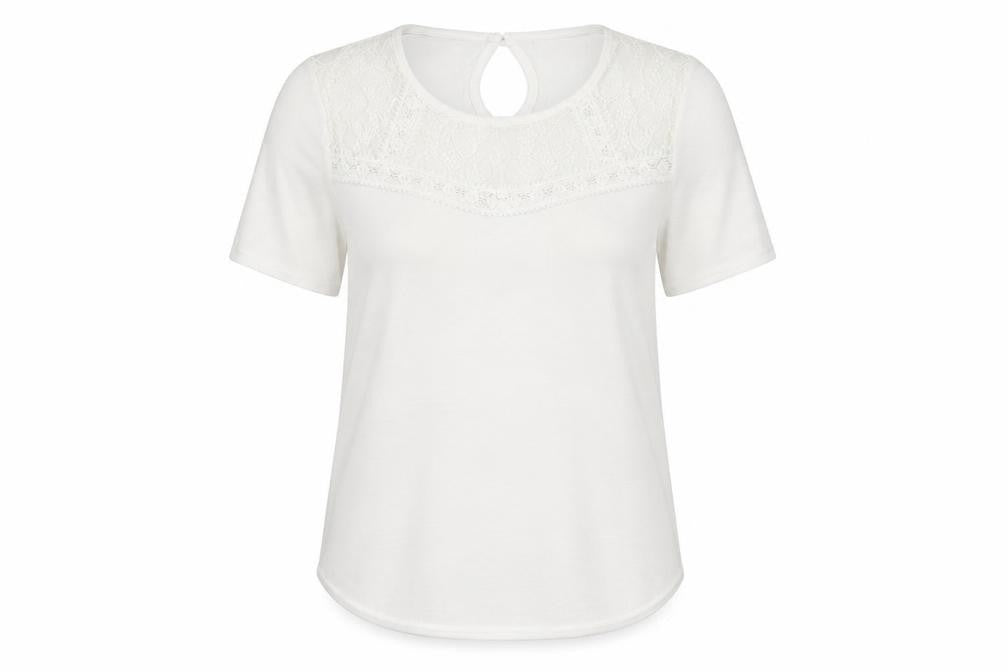Bassini Womens White Polyester Basic Blouse Size M Round Neck - Lace detail