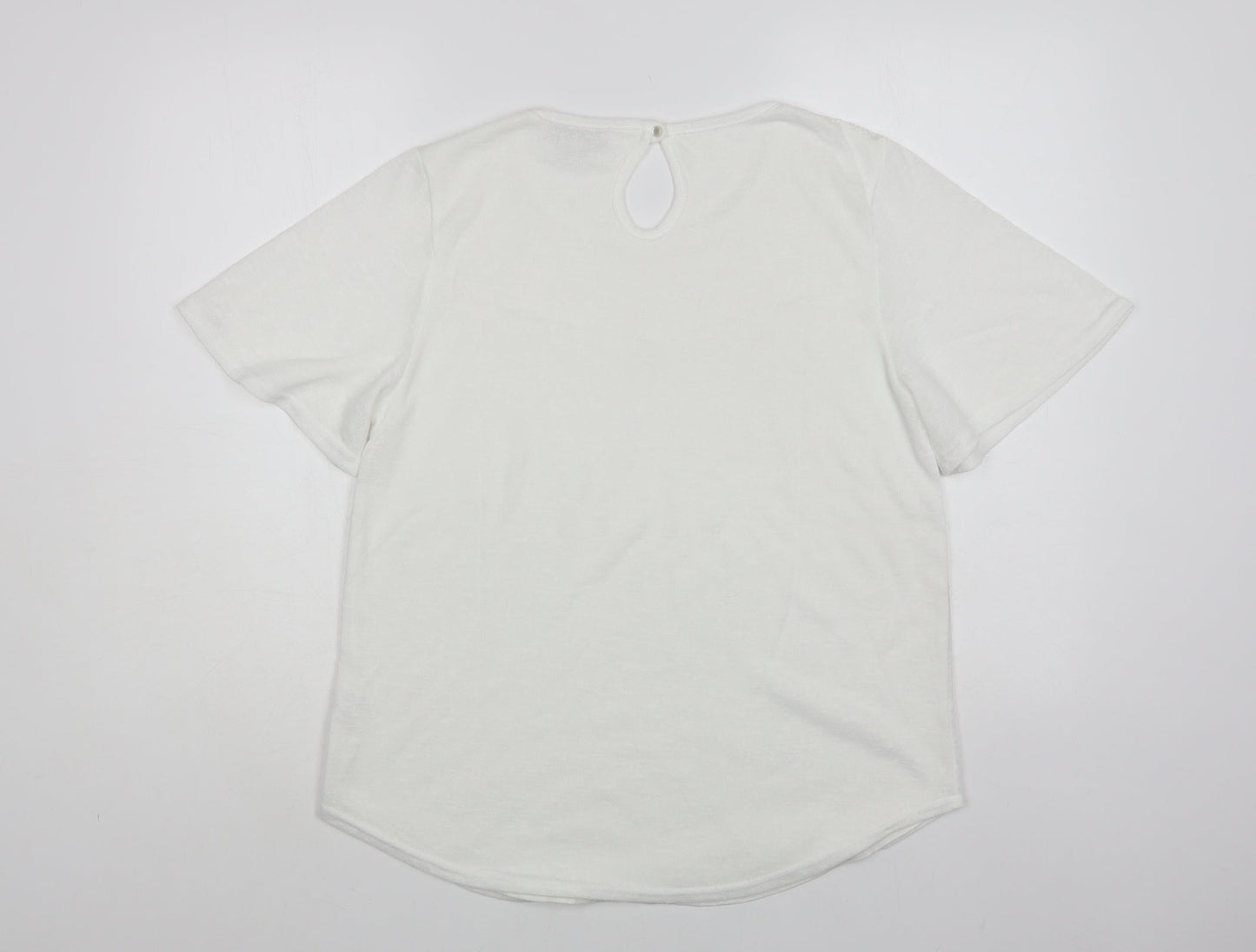BASSINI Womens White Polyester Basic Blouse Size M Round Neck - Lace detail