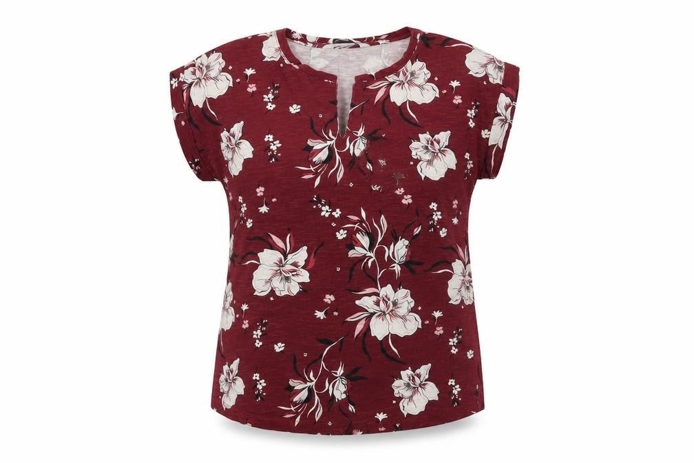 Part Two Womens Red Floral Cotton Basic T-Shirt Size S V-Neck
