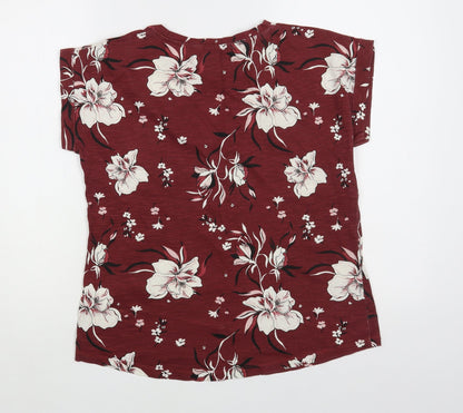 Part Two Womens Red Floral Cotton Basic T-Shirt Size S V-Neck