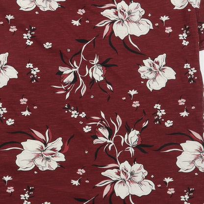 Part Two Womens Red Floral Cotton Basic T-Shirt Size S V-Neck