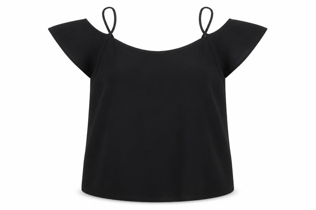 New Look Womens Black Polyester Basic T-Shirt Size 8 Boat Neck