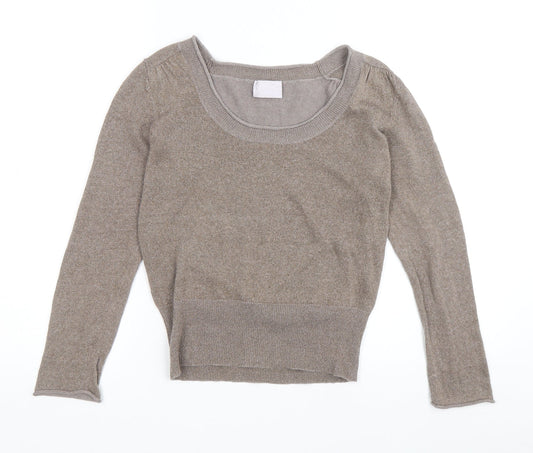 Scriba Womens Brown Scoop Neck Acrylic Pullover Jumper Size S