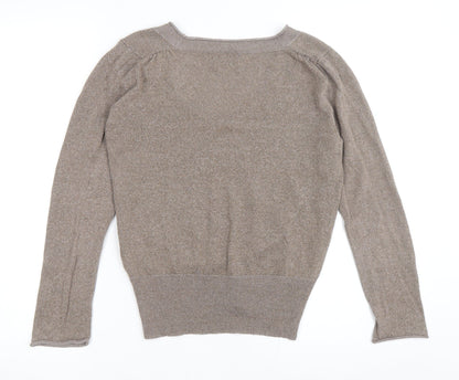 Scriba Womens Brown Scoop Neck Acrylic Pullover Jumper Size S