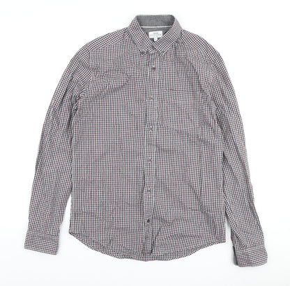 Next Mens Grey Plaid Cotton Button-Up Size S Collared Button