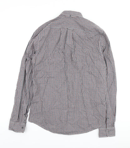 Next Mens Grey Plaid Cotton Button-Up Size S Collared Button
