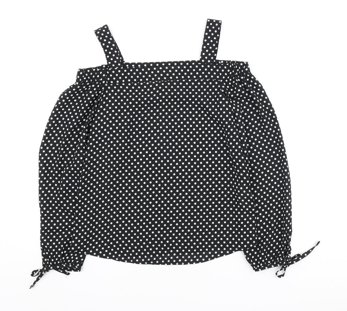 Atmosphere` Womens Black Polka Dot Polyester Basic Blouse Size 4 Off the Shoulder
