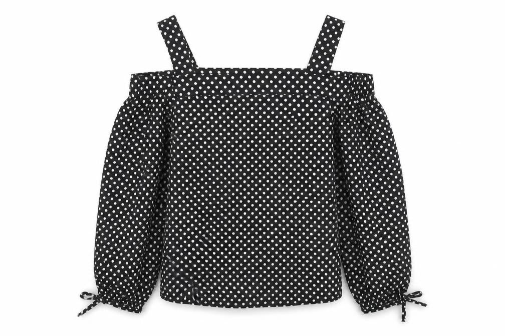 Atmosphere Womens Black Polka Dot Polyester Basic Blouse Size 4 Off the Shoulder