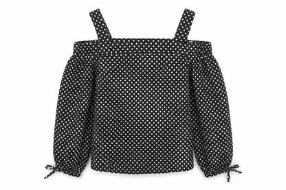 Atmosphere Womens Black Polka Dot Polyester Basic Blouse Size 4 Off the Shoulder