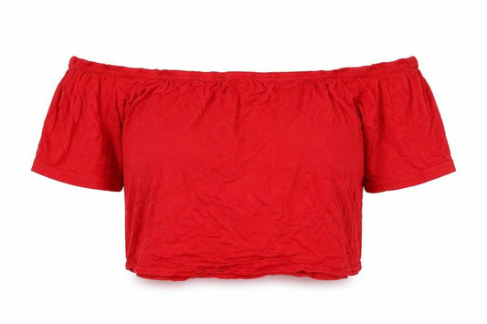 PRETTYLITTLETHING Womens Red Viscose Cropped T-Shirt Size 12 Off the Shoulder