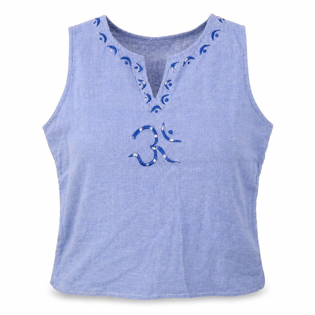 HHG Womens Blue Geometric 100% Cotton Cropped Tank Size XL V-Neck