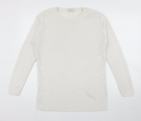 Joie De Vure Womens White Round Neck Acrylic Pullover Jumper Size M - Split hem details