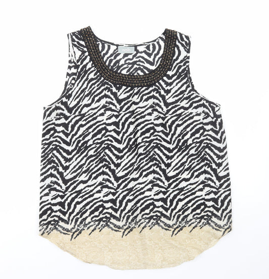 Wallis Womens Multicoloured Animal Print Polyester Basic Tank Size L Round Neck - Zebra Print