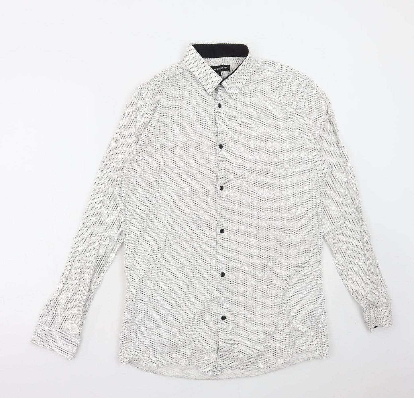 Cedar Wood State Mens White Polka Dot Cotton Button-Up Size 15.5 Collared Button