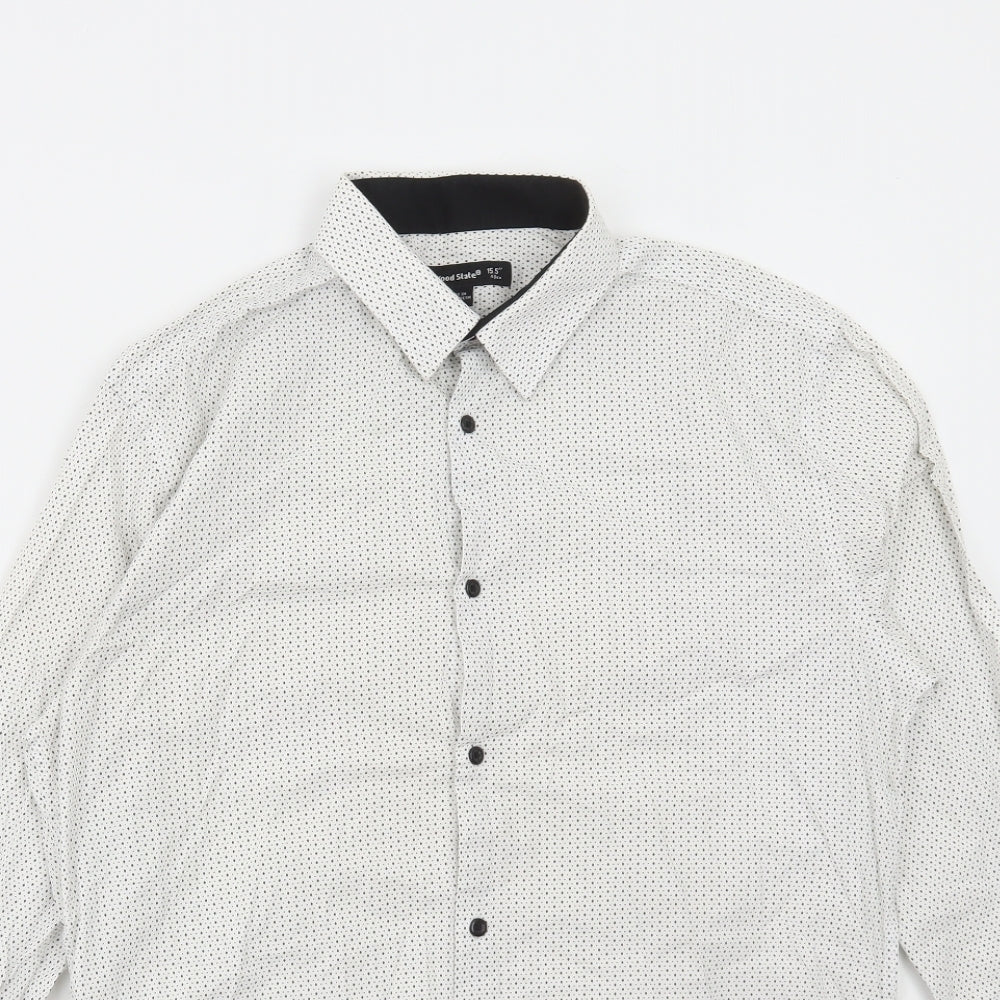 Cedar Wood State Mens White Polka Dot Cotton Button-Up Size 15.5 Collared Button
