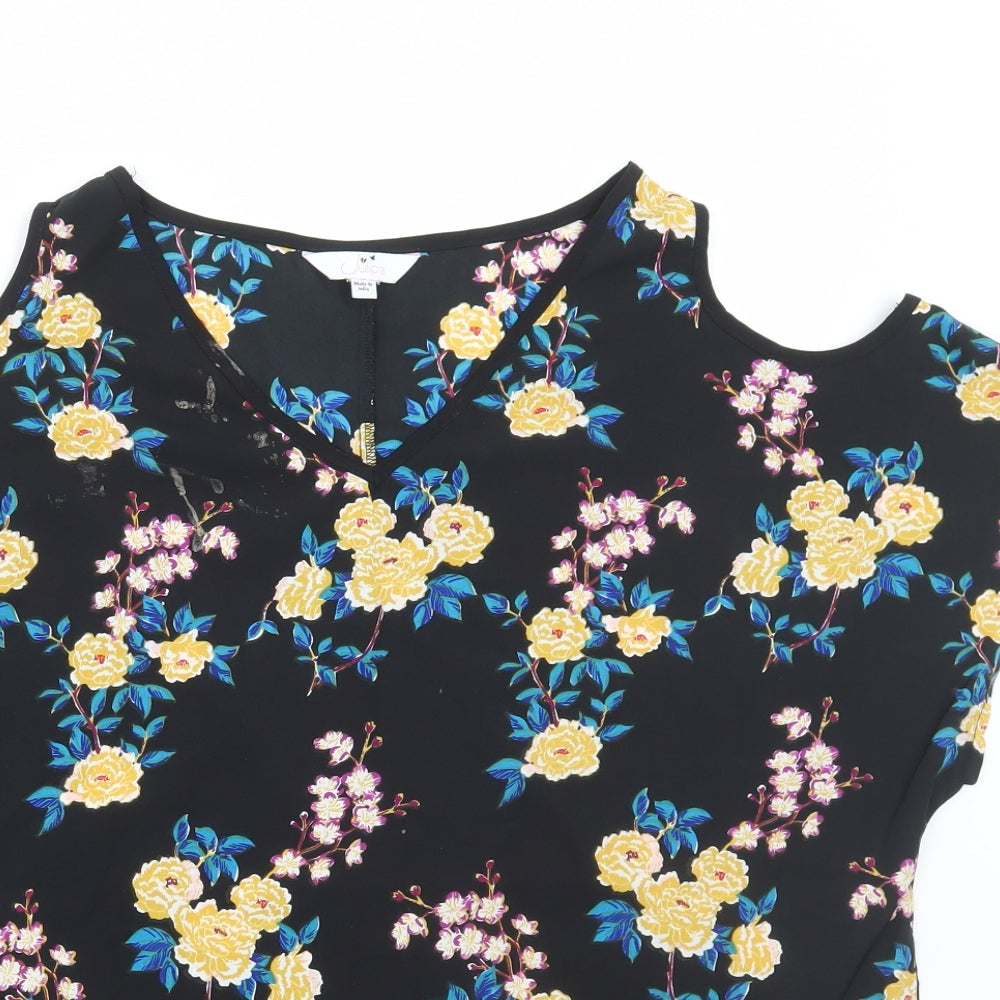 Julipa Womens Black Floral Polyester Basic Blouse Size 16 V-Neck