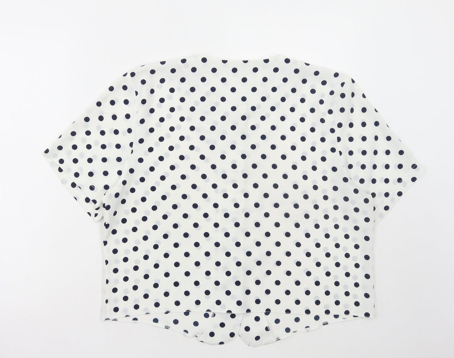 Leisure Inc Womens White Polka Dot Polyester Basic Blouse Size 16 Round Neck