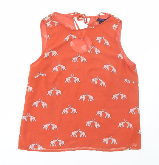 Sugarhill Boutique Womens Red Geometric Polyester Basic Blouse Size M Round Neck - Elephant Print