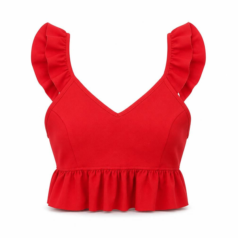 New Look Womens Red Polyester Cropped Blouse Size 6 V-Neck