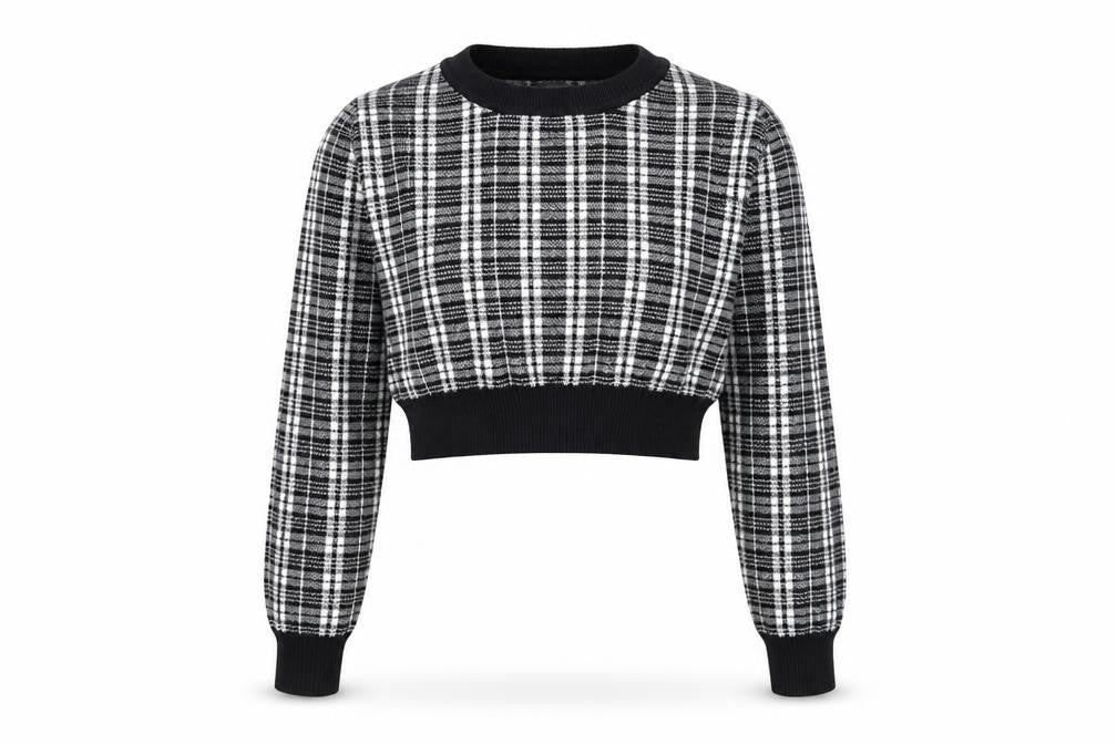 Primark Womens Black Round Neck Plaid Viscose Pullover Jumper Size S