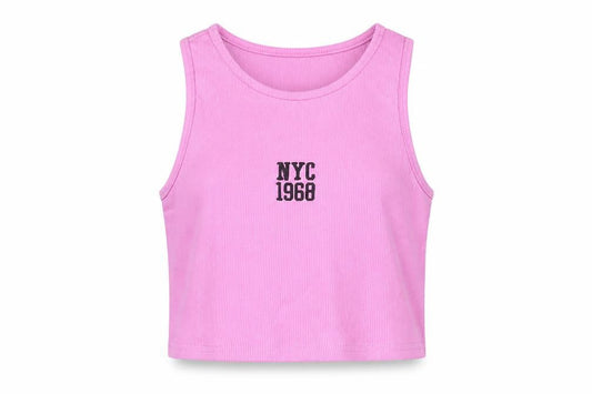 Primark Girls Pink Cotton Cropped Tank Size 10-11 Years Round Neck Pullover - Ribbed, NYC 1968